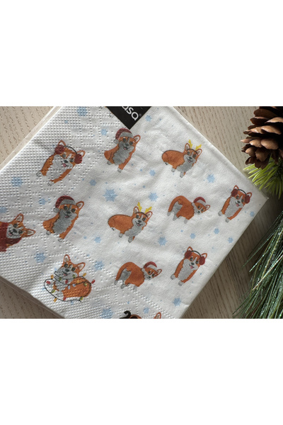 Mank Șervețele de hârtie cu 3 straturi - X-Mas Corgies (căței Corgi), 25 x 25...