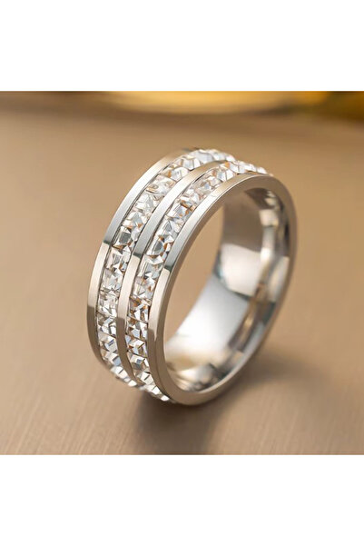 REDz Accessories Inel Duo cu Diamante, Cristale de Zirconiu, Damă, Oțel Inoxidabil, Argint - Mărime 9 (64,6 mm)