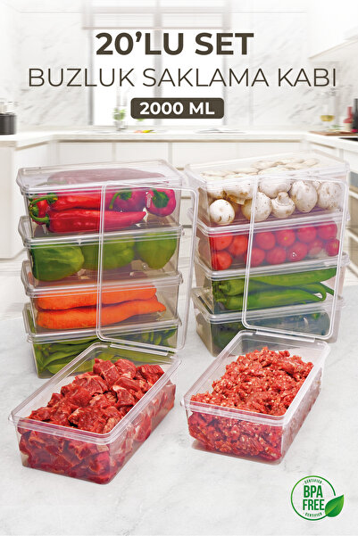 Kitchen Life 20 Pieces 2000ml Deep Freezer Freezer Storage Container with Lid - Refrigerator Organizer Freezer Food Container