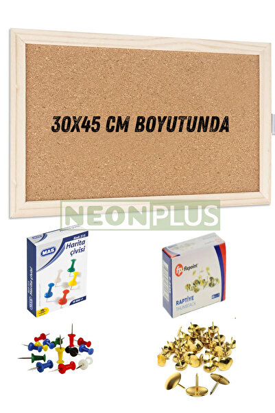NEON PLUS 30x45 cm Mantar Pano, Duvar Panosu, Ahşap Çerçeve, Raptiye ve Pano ...