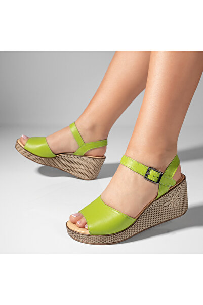 BMoD Sandale verzi cu platformă pentru femei din piele naturală MOD11419