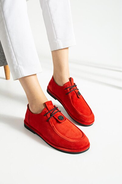 ESSO LA MİA Dezzy Süet Kadın Loafer KIRMIZI SÜET HAKİKİ DERİ