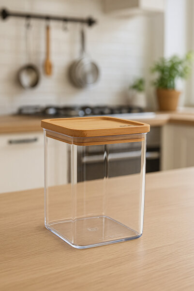 5FiveSmart 5Five Eske square storage box 1L, bamboo lid, transparent PS