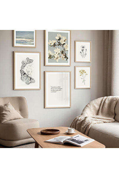 Vetro Design Krem ve Mavi Tonları Çerçeveli Tablo Set