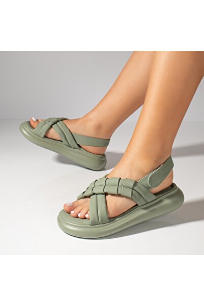 BMoD Sandale verzi pentru femei cu talpă groasă și închidere cu velcro MOD11600