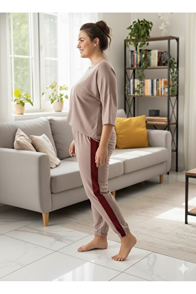 FAMESTEKSTİL Women's Plus Size Stone Tracksuit Set