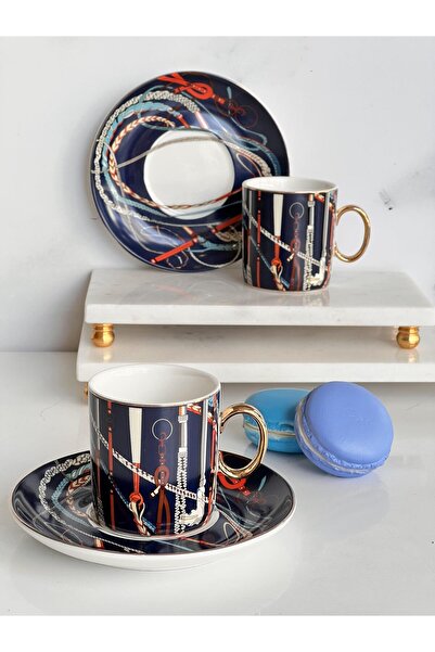 ROSSEV Turkish Coffee Cup Assortment Black 2 Person Set 4 Pieces