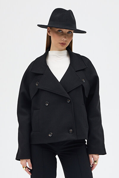 ONE8 Kruvaze Kapamalı Yan Cepli Astarlı Kaşe Kumaş Kaban