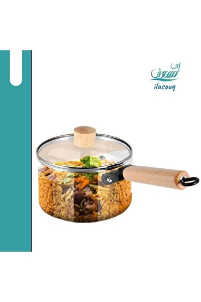 DLC Glass cooking pot with wooden handle 1.8 L from