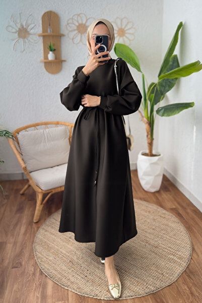 Salih Çelebi Elegance Scuba Elbise 2211 - ACI KAHVE