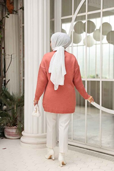 N.S NEVA STYLE Salmon Hijab Knitwear Sweater Tunic 7852Smn