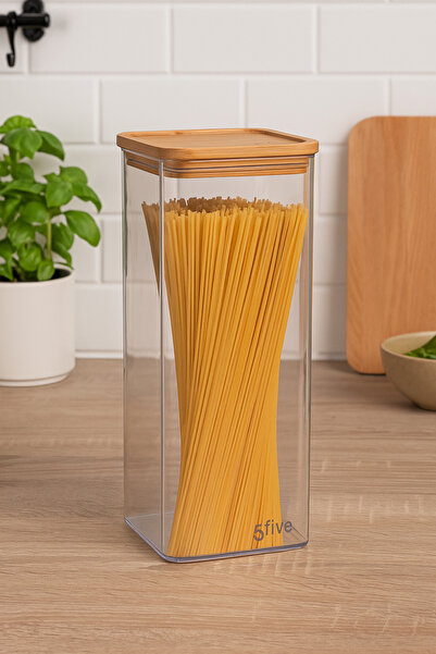 5FiveSmart 5Five Eske square storage box 2L, bamboo lid, transparent PS