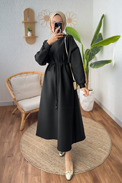 Salih Çelebi İp Kuşaklı Scuba Elbise 2211 - SİYAH