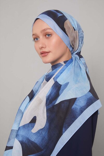 Levidor Mavi Çiçek Desen Sport Şal