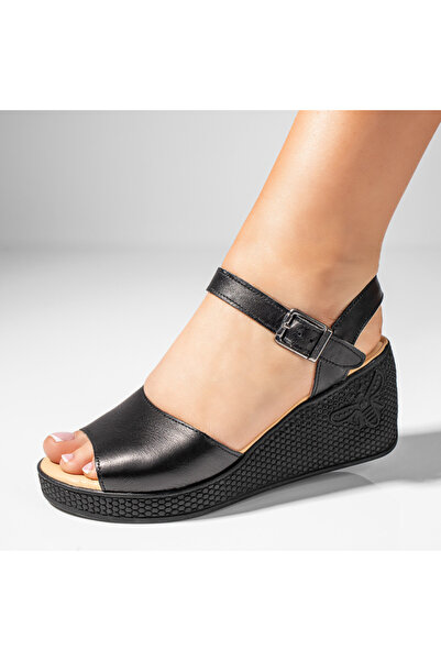 Modlet.ro Women's black genuine leather platform sandals MOD11419