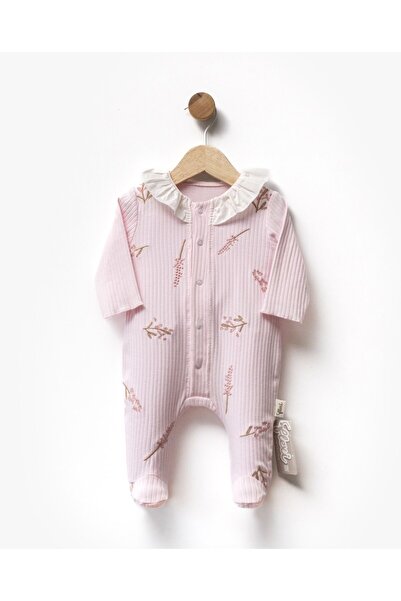 Flexi Çiçek Nakışlı Patikli Önden Çıtcıtlı Kız Bebek Tulumu