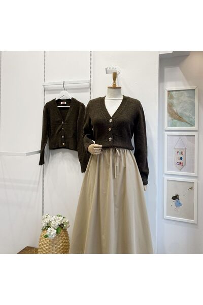 Faya Boutique Acı Kahve Asimetrik Düğmeli Frida Hırka