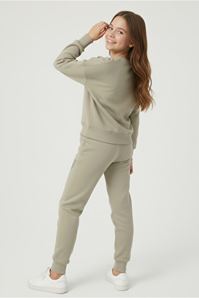 Kyron Girls' Beige Manhattan Printed Tracksuit Set - Comfortable and Stylish Sweatshirt & Jogger Pants