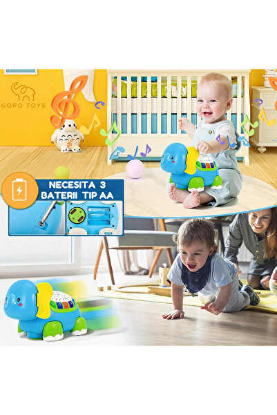 Gopo Toys Jucarie Interactiva pentru Bebelusi - Elefant Muzical cu Sunete si Lumini