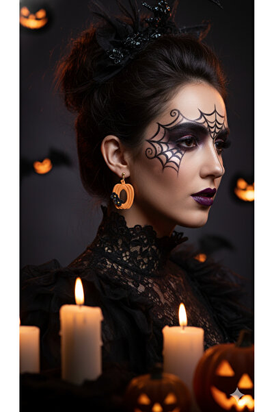 Lu Atelier Nocturna Bloom Handmade Polymer Clay Earrings – Halloween Concept Orange Black Flower Design