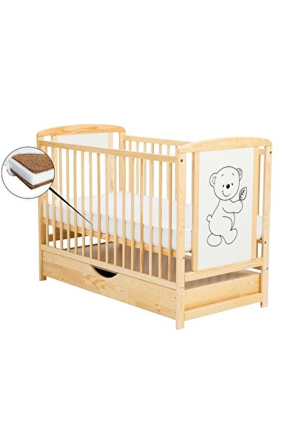 Babyneeds Patut din lemn bebe, 120x60 cm, Cu sertar cu capac, Din lemn de pin...