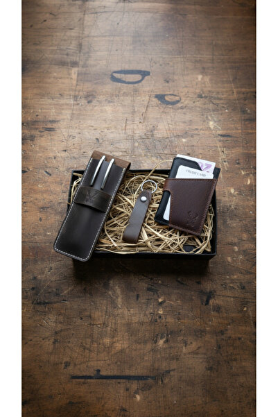 Modica Hakiki Deri 3'lü Cüzdan Seti – Kartlık + Kalemlik + Anahtarlık - Özel ...