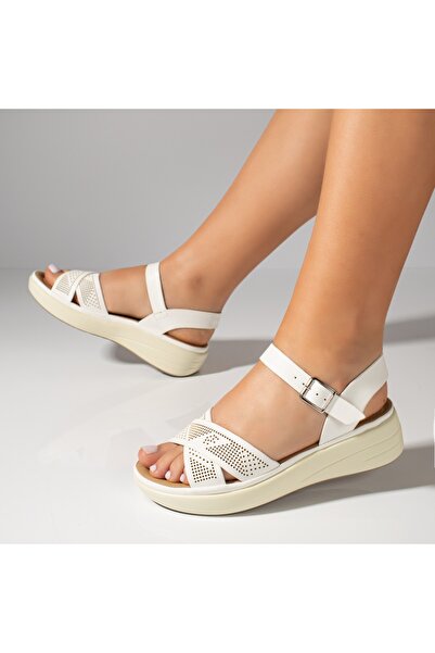 BMoD Sandale albe pentru femei cu talpă groasă MOD11611