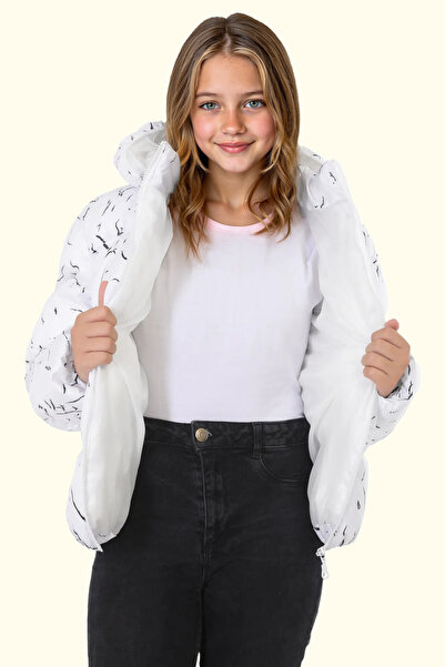 CRASSİ Boys/Girls White Detachable Hooded Waterproof and Windproof Winter Puffer Jacket with Pockets