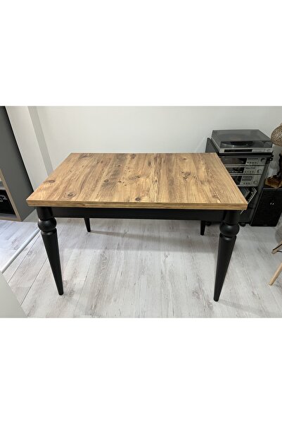 OnurEvimde Büyüyen Masa Büyüyen Yemek Masası Mutfak Masası 70x110 Cm ÇamSiyah Renk KURULU TESLİM