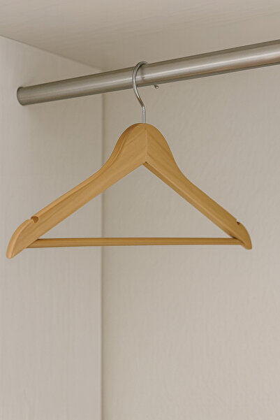MEYA PİNE Ahşap Askı Kıyafet Askısı Askılık Vernikli 3 Adet Premium