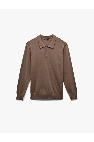 Koton Πλεκτό πουλόβερ με μακρύ μανίκι με κουμπιά και λαιμόκοψη πόλο