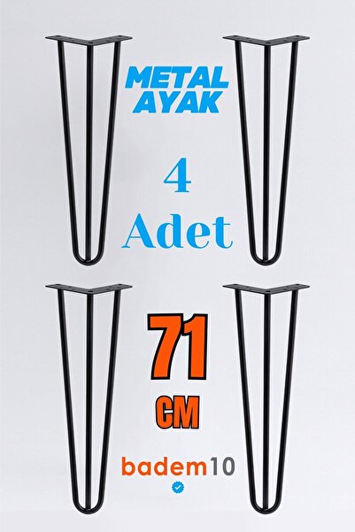 Badem10 Martı Black Metal Table Dresuar Coffee Table Leg 71 cm Set of 4 Durable Furniture Support Leg Riser