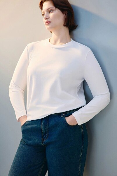 LYZARO Unisex Beyaz Oversize 2 İplik Rahat Sweatshirt Elbise Günlük Basic Bisiklet Yaka