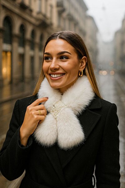 MARBERRY Екрю М'яка текстура Манго Плюш Перлисті Жіночі шарфи 90x13 см