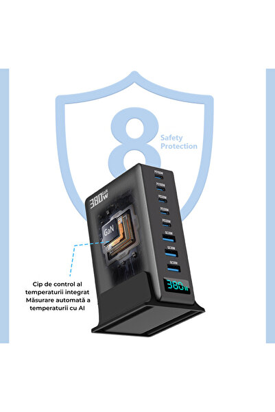 Voltres Multiport GaN 380W Charging Station, 8 ports (5x USB-C + 3x USB-A), 100W Max USB-C