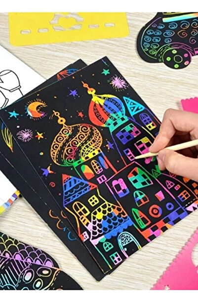 Glanart Sihirli Gökkuşağı Kazıma Kağıdı A4 10 Yaprak 1 Paket 20x30 cm Siyah Sihirli Kağıt Rainbow Paper