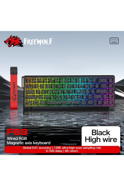 FreeWolf F68 Pro Oyun Klavyesi Manyetik Switch 3 Modlu Kablosuz Bluetooth Kablolu, 8K/1K RGB Klavye