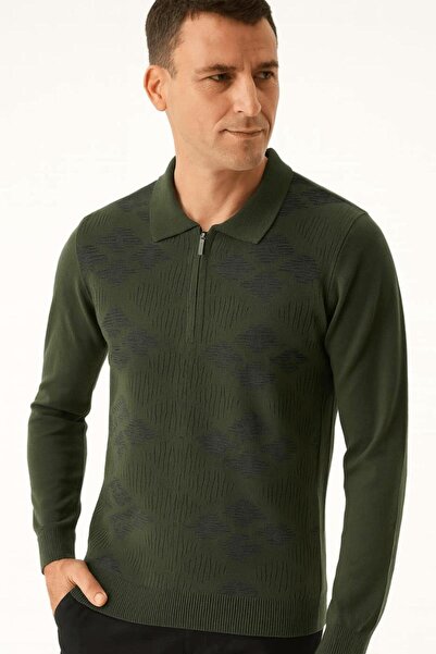 Markova Erkek Uzun Kollu Polo Yaka Yarım Fermuarlı Pamuk Karışımlı Triko Kazak 416 Regular Kesim –