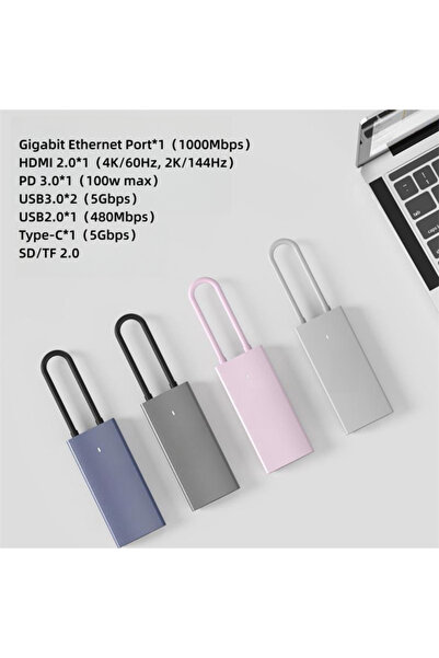 Voltres Adaptor Hub USB-C Multiport 9-in-1 HDMI 4K, 3x USB-A 1x USB-C Ethernet Cititor Carduri, PD 100W, Gri