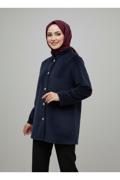 BENAHOLL Dacia Önü Metalize Düğmeli Angora Ceket-BN4531 Lacivert