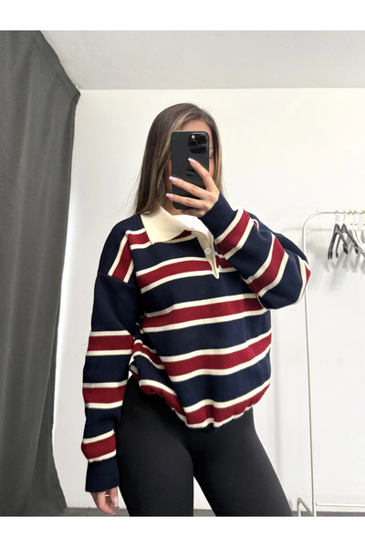 nona butik Vintage πουλόβερ με γιακά πόλο - Ναυτικό μπλε