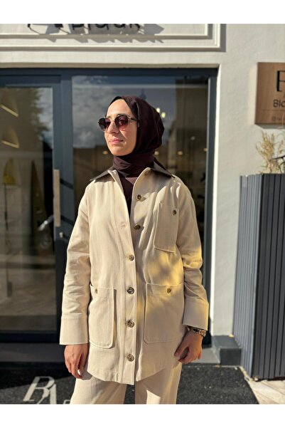 Babil Butik Td4581 Collar Detail Women's Set Stone Color