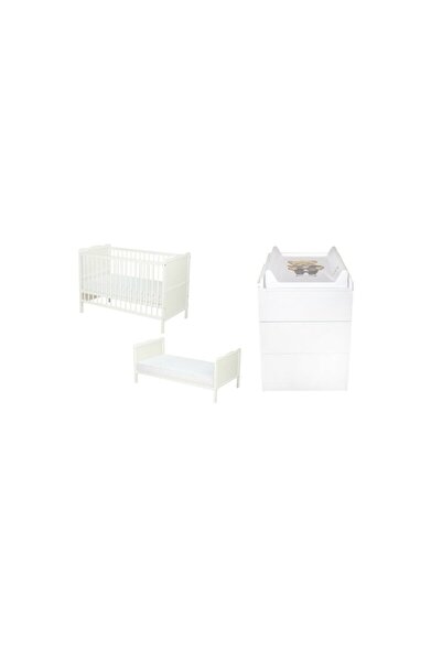 Qmini Set mobilier, Qmini: Patut multifunctional din lemn , 120x60 cm + Salte...