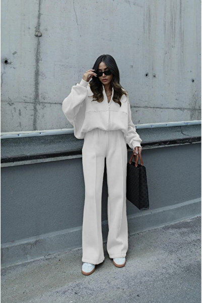 YAKAMEL KADIN 3 İPLİK ÇIMALI BOMBER CEKET EŞOFMAN TAKIMI