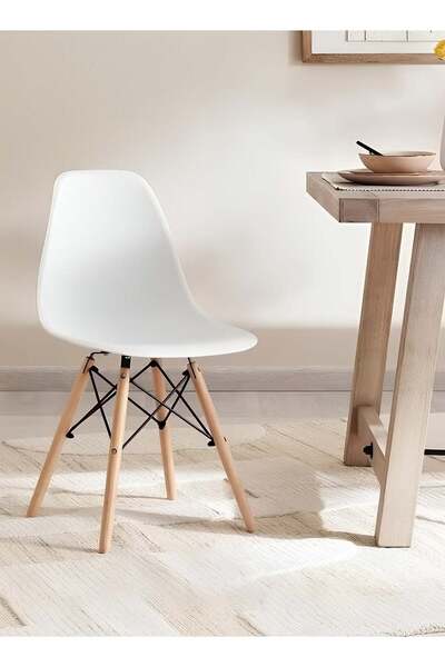 Taimi 3-Piece Dining Set Modern Rectangular Table 80x80x73cm with 2 White Plastic Chairs and Wooden Legs