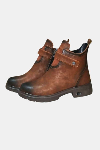 Pierre Cardin Γυναικείες κοντές μπότες με φερμουάρ από γνήσιο δέρμα Nubuck καφέ