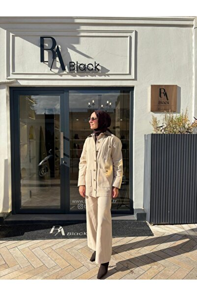 Babil Butik Td4581 Collar Detail Women's Set Stone Color