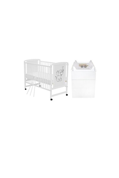 Qmini Set mobilier, Qmini: Patut din lemn de pin, 120x60 cm + Saltea cocos, 1...