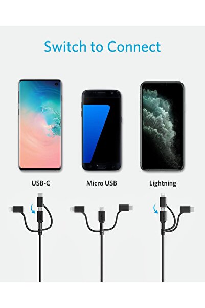 Anker كابل PowerLine II 3 في 1 Lightning/USB-C/Micro USB