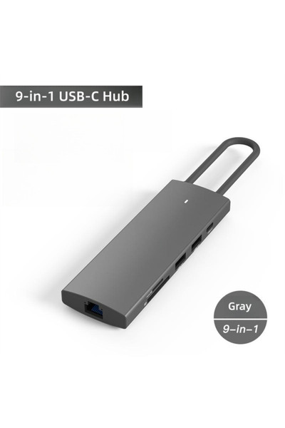 Voltres Adaptor Hub USB-C Multiport 9-in-1 HDMI 4K, 3x USB-A 1x USB-C Ethernet Cititor Carduri, PD 100W, Gri